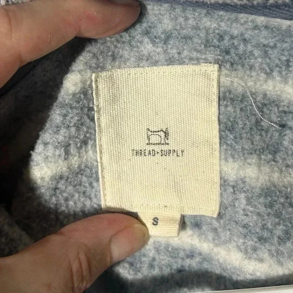 Thread & Supply indigo & white stripped 1/4 zip pullover sweatshirt. Size small - Picture 2 of 9